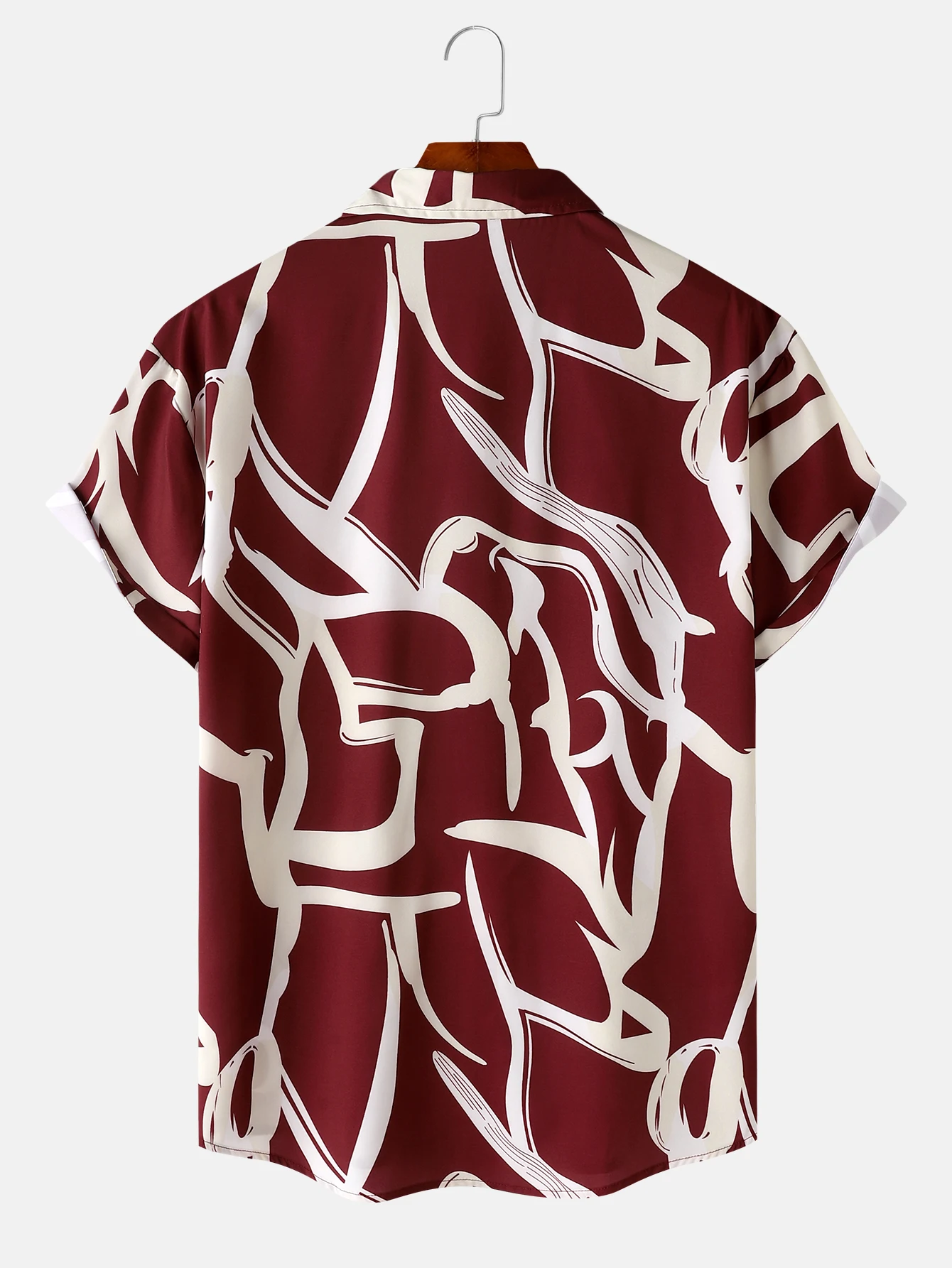 Men's Shirt Abstract Graffiti Line Print Short Sleeve Turn Down Collar Loose Summer Street Casual Tops Mens Clothing