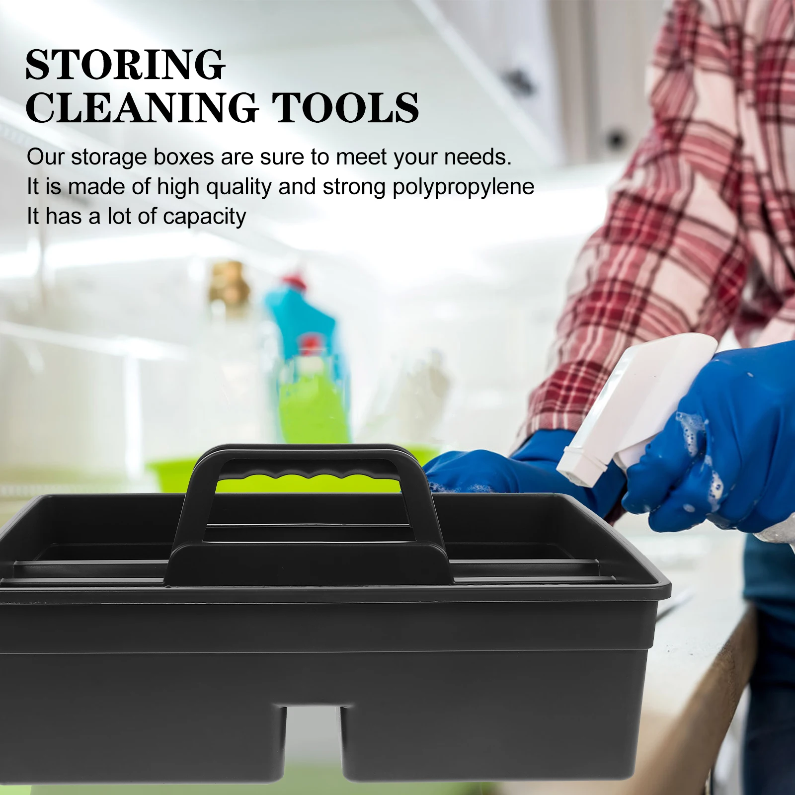 

Large Capacity Storage Tray Portable Dual Sides Tool Basket Car Item Cleaning Tool Plastic Storage Box with Handle (Dark Grey)