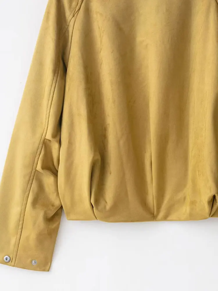 Moda feminina camurça falsa jaqueta bomber casaco manga longa zíper frontal feminino outerwear chiques topos