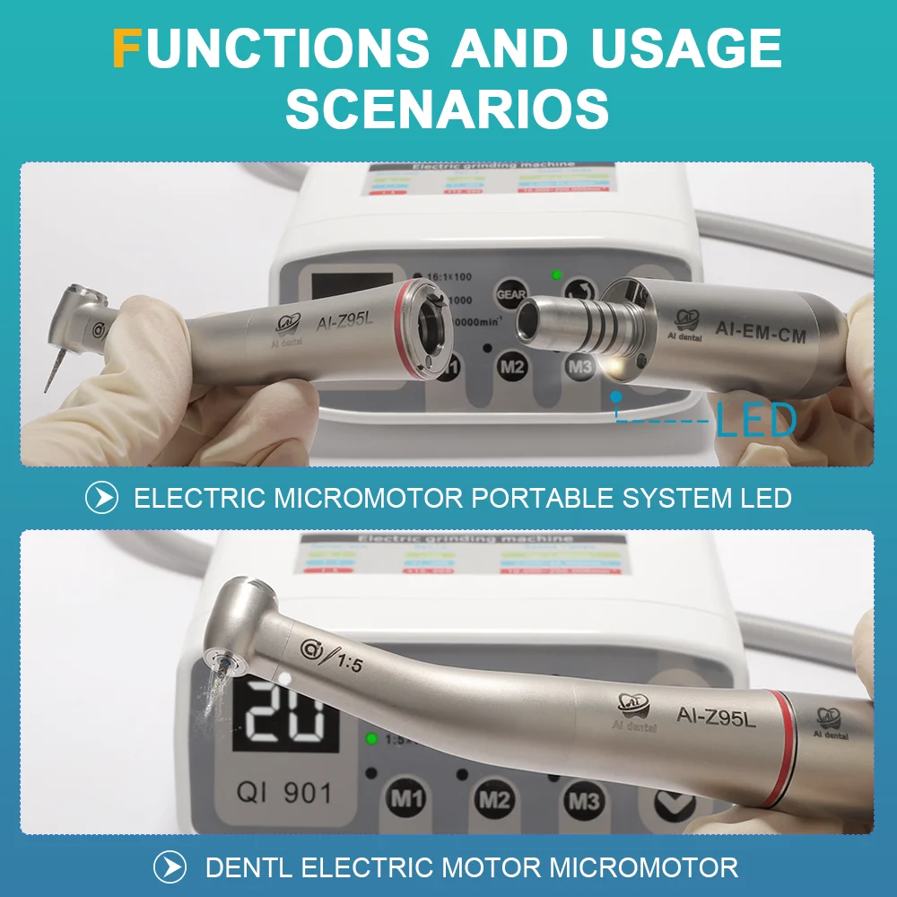 Dental Brushless Led Micromotor 3.4Ncm Torque or Motor Kit with Z series Contra Angle Handpiece Inner Water Spray or only Handle