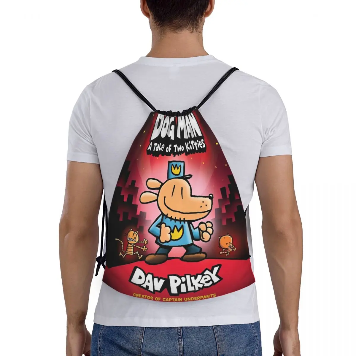 Dog Man Manga Anime Drawstring Bags Football Backpack Gym Sackpack String Bag for Yoga