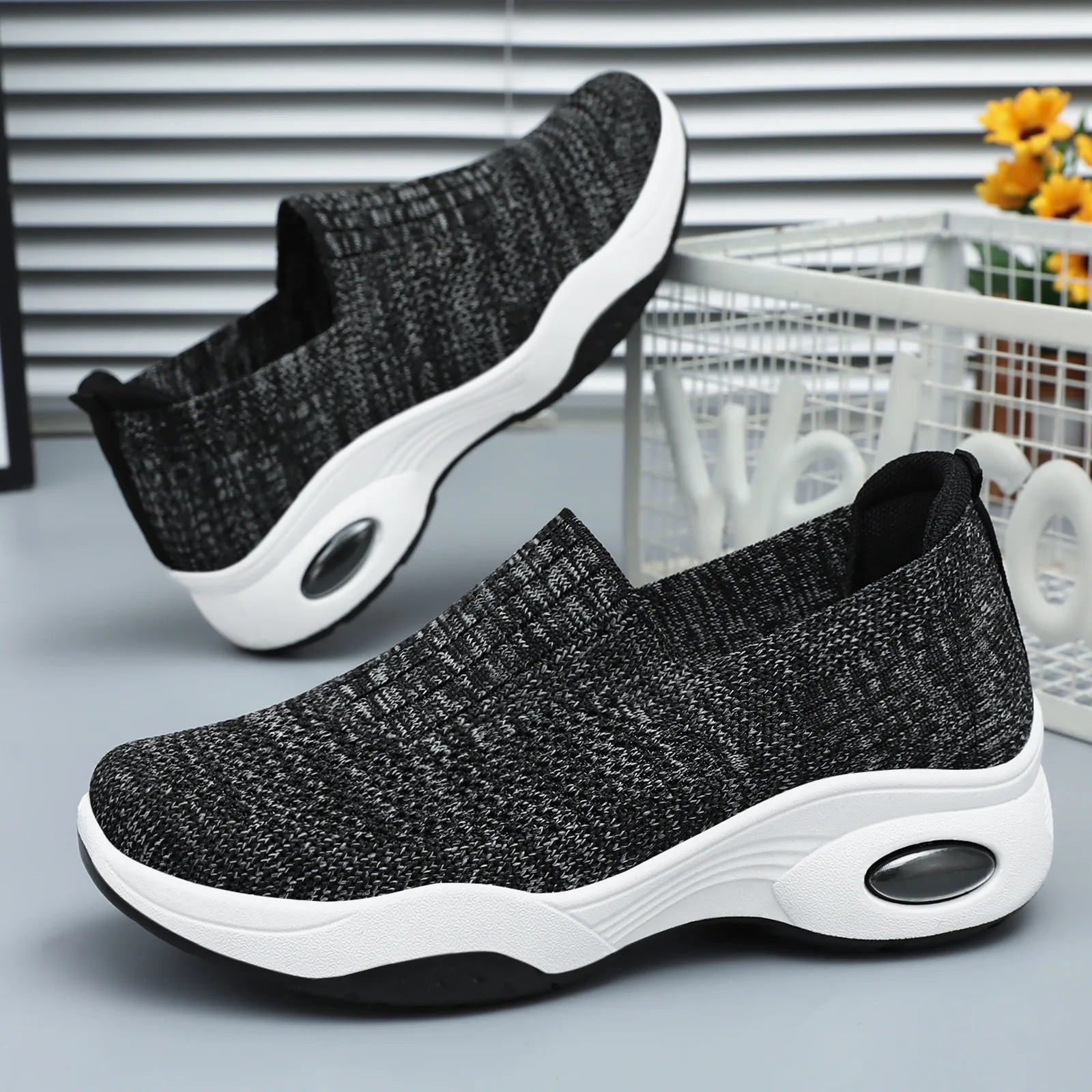 Women's 2026 Spring New Foreign Trade Flying Weaving Women's Shoes Platform Casual Cloth Shoes One Pedal Muffin Shoes