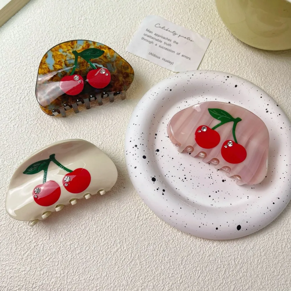 

Fruit Element Diamond-Encrusted Acetic Acid Women's Accessories Korean Style Hair Clip Cherry Hair Claw Cute Shark Clip