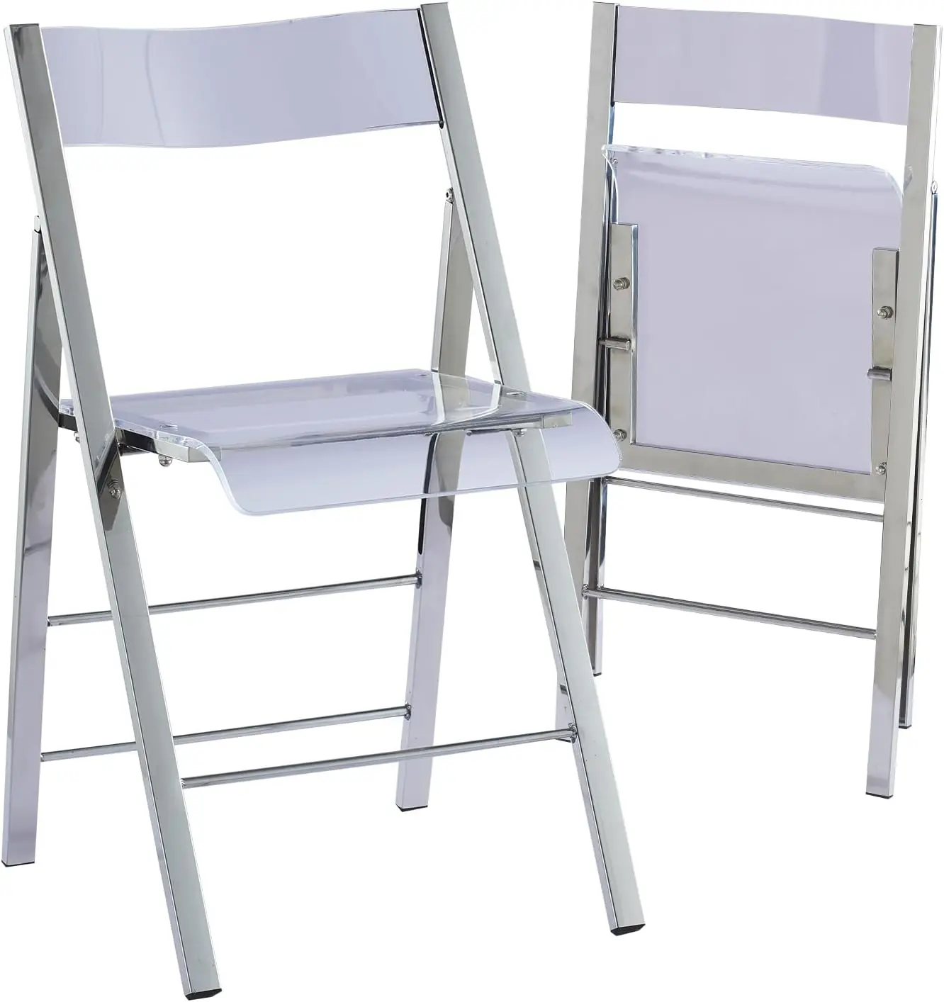 Kasper Flex Modern Acrylic Folding Chairs – Foldable Transparent Clear Lucite Chair With Chromed Steel Frame For Indoor,