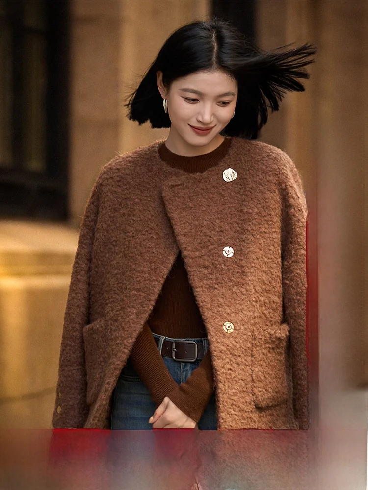 

Triple Protection Warmth Heavyweight Wool Alpaca Camere Jaet Women's Commute Sle Loose Fit Polyester Lined Coat