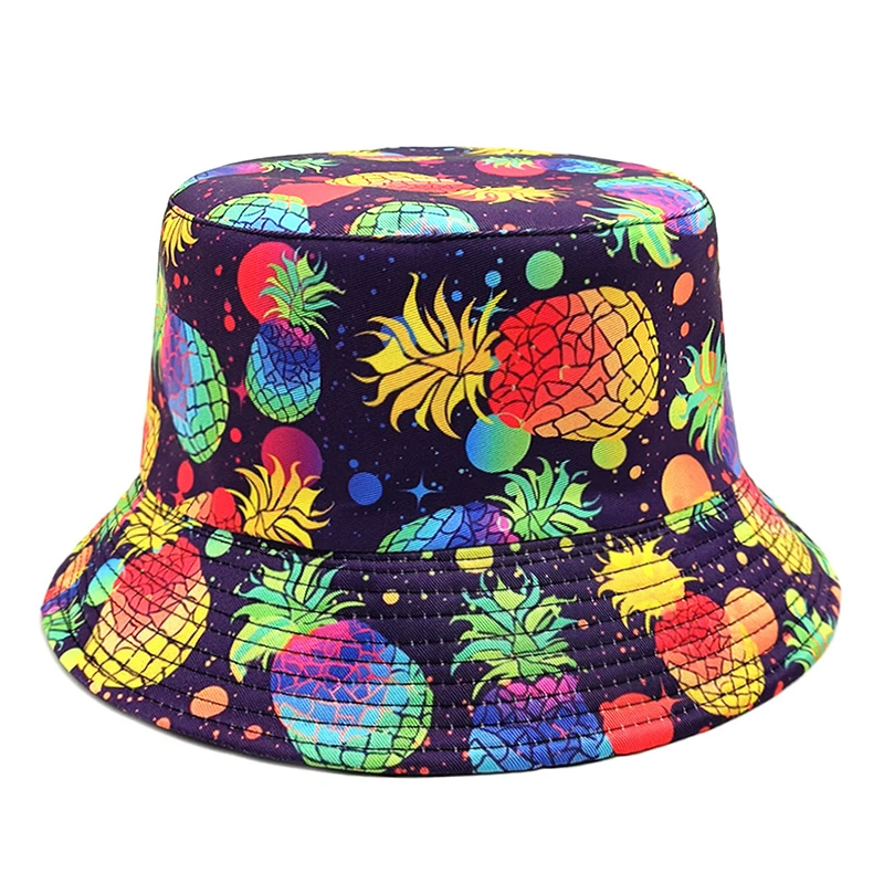 Top Colorful Pineapple Bucket Hat Fruit Pattern Printing Fisherman Hats Double Sides Panama Caps Unisex Outdoor Sun New Fashion