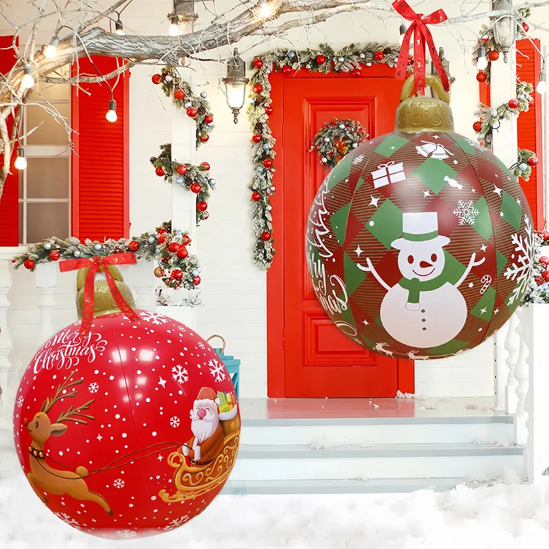 24 Inch Giant PVC Christmas Decorated Ball Inflatable Outdoor Holiday Yard Decorations Christmas Yard Decorations