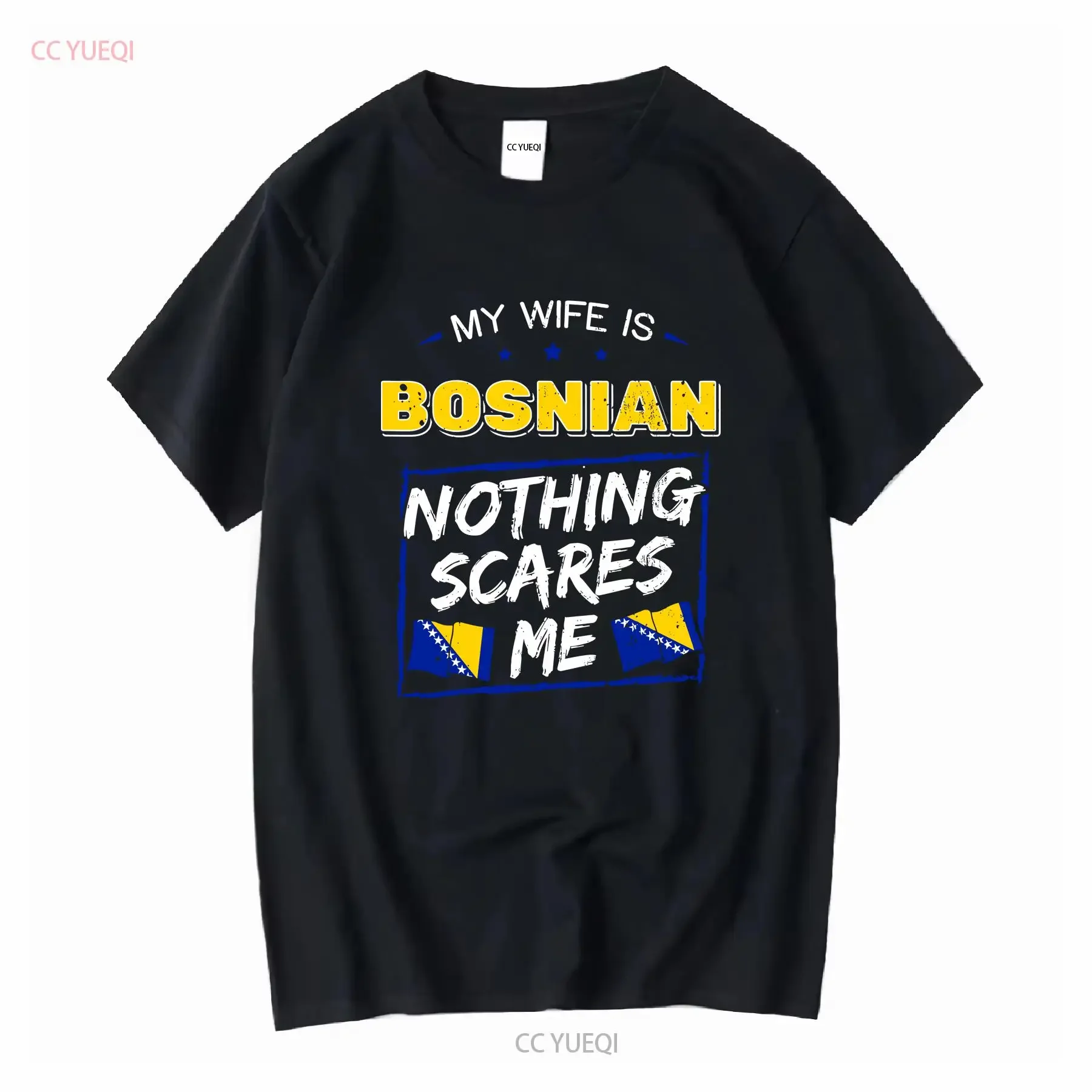 My Wife Is Bosnian Nothing Scares Me T Shirt Flag Of Bosnia And Herzegovina Anniversary For Husband Marriage vintage Washed