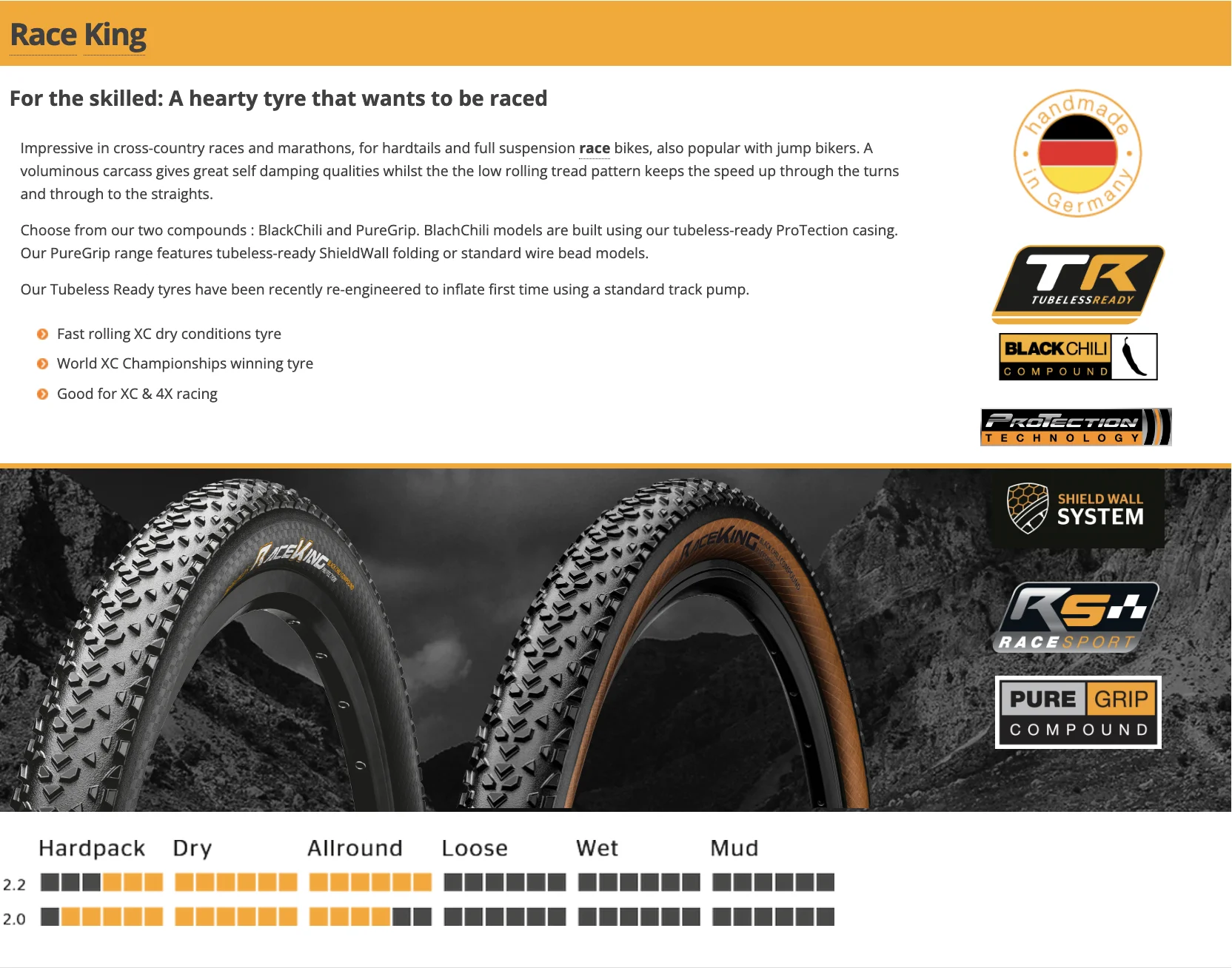 Continental Race King Reifen Tubeless 26x2.0 29x2.0 29x2.2 27.5x2.0 27.5x2.2 für MTB Mountainbike XC Zubehör – Detail 1