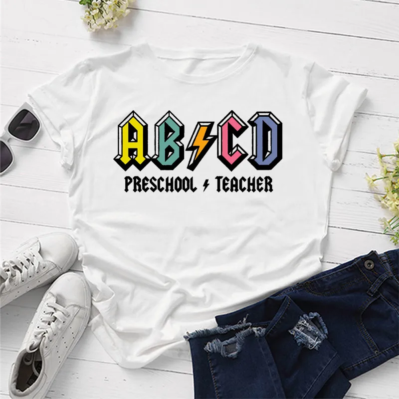 Preschool Teacher Shirt Fashion Kindergarten Teacher Life Shirts  Funny Alphabet T-Shirt Cotton O Neck Casual Graphic Top Tee