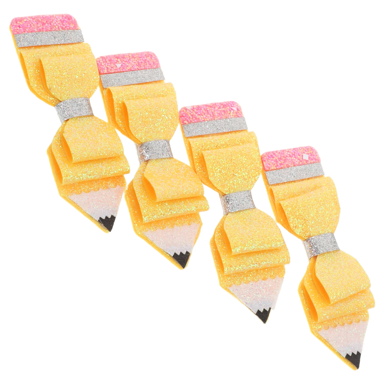 

4pcs Glitter Sequin Bows Shiny Yellow Pencil-Shaped Duckbill Hair Clips For Sparkly Hair Accessories Bangs Styling Back To