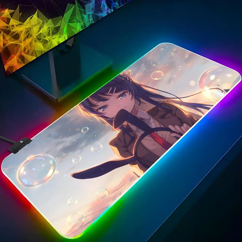 Bunny Girl Sakurajima Mai Mouse Pad Xxl Laptop Mat Gaming Rgb Mousepad Backlit Keyboard Gamer xxl Girl Table Pads Deskpad
