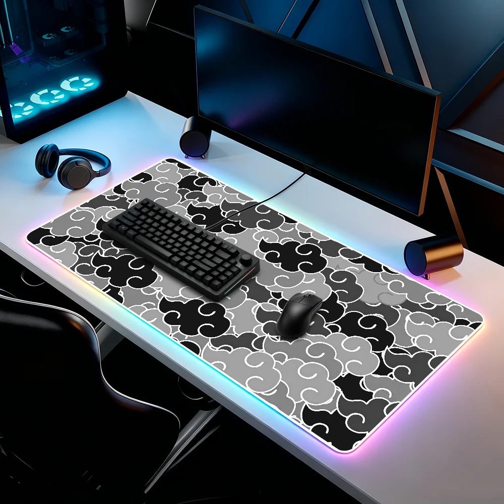 

Japanese Clouds Print Black Gold White Mouse Pad RGB Led Gaming Bedroom Office Desk Non-Slip Mat Waterproof Large
