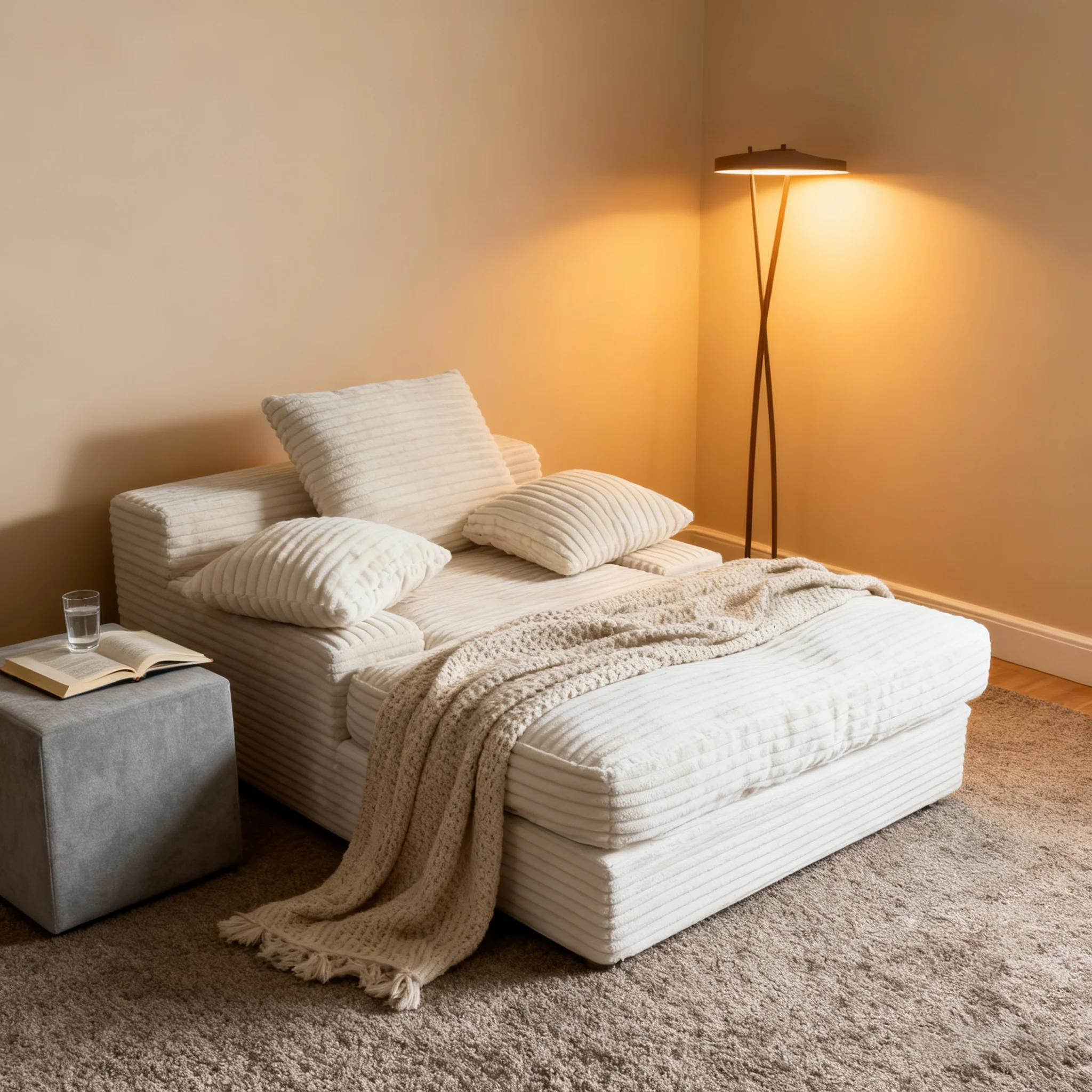 

Retro Corduroy Sofa Bed Movable Compression Module with Lazy Folding Design Living Room Sectional Sponge-Filled Set