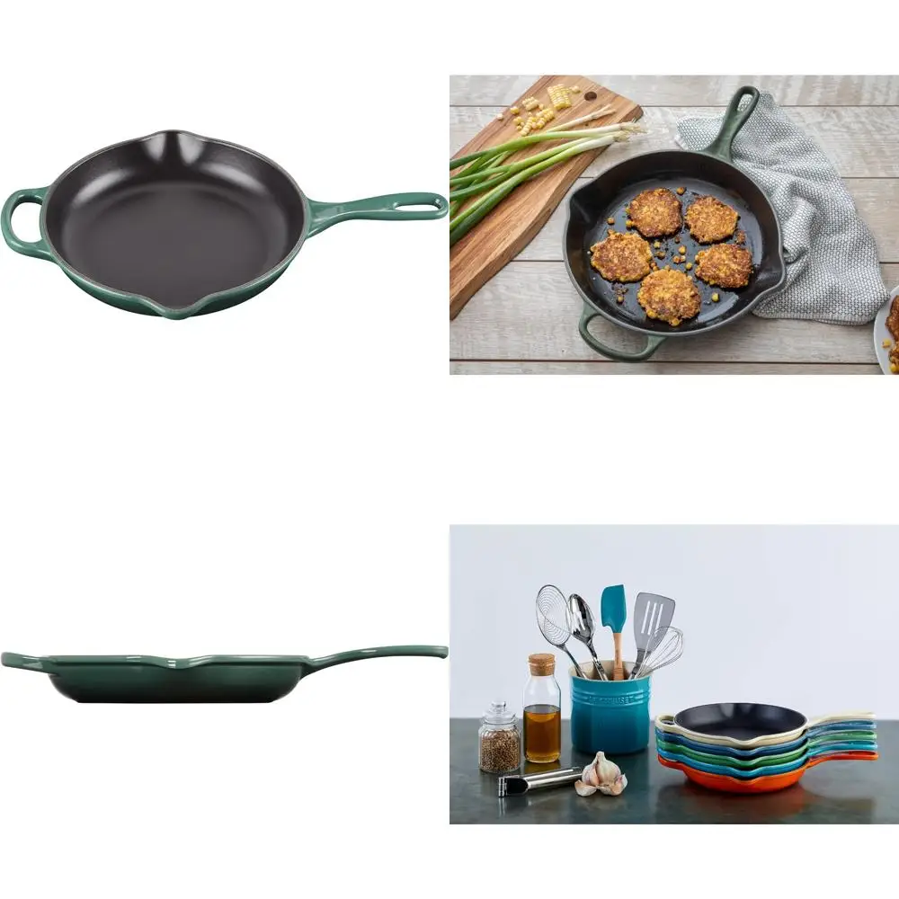 مقلاة من الحديد الزهر بمقبض مميز، 9 بوصة، لون الخرشوف، مثالية للطهي والخبز، متينة وتحافظ على الحرارة #1