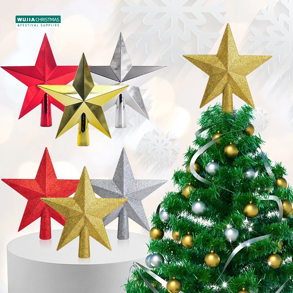 20cm Weihnachts baum Top Star Dekorationen Glitzer Gold Silber glänzend Gold Pulver Stern für zu Hause Geburts neujahr Ornamente Arrangements