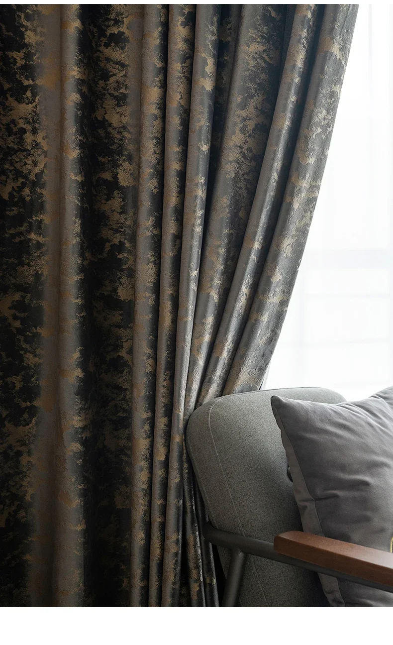 Vorhänge für Wohnzimmer, luxuriöses Verdunkelungs-Schlafzimmer, nordeuropäischer Bronze-Textur, Samt, dickes Fenstertuch, einfarbig, Schwarz – Detail 3