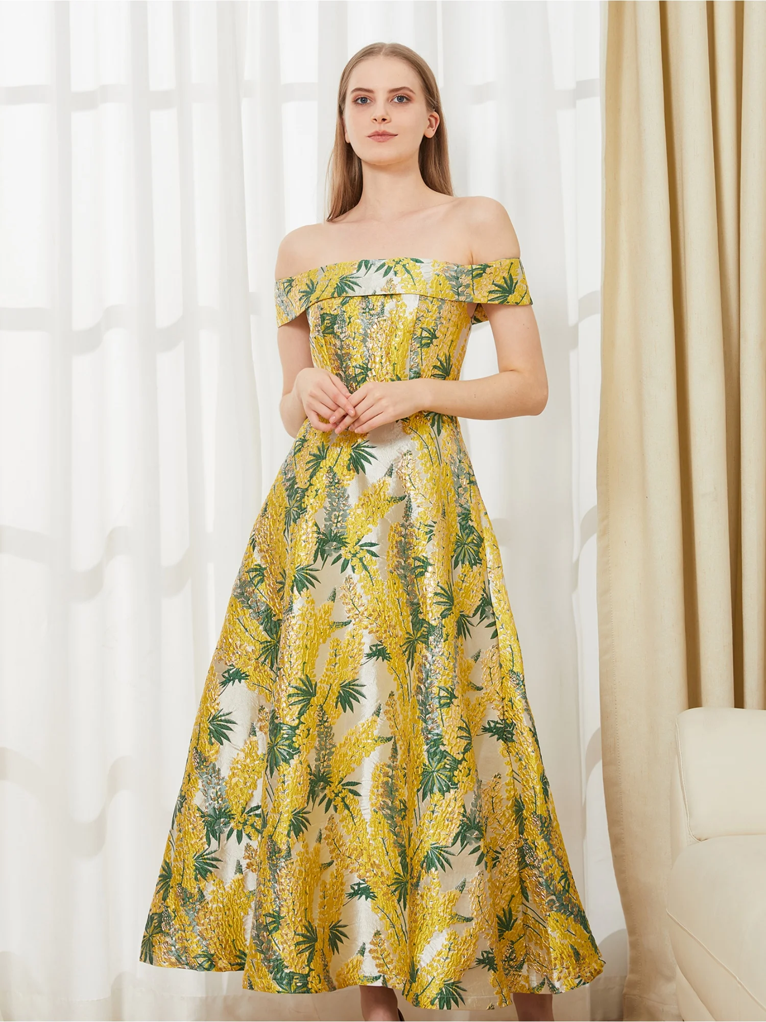 الفرنسية الرجعية خارج على الكتف الخصر تحديد متوهج فستان طويل مأدبة حفلة الحفل السنوي أنيقة الاجتماعية ثوب مسائي