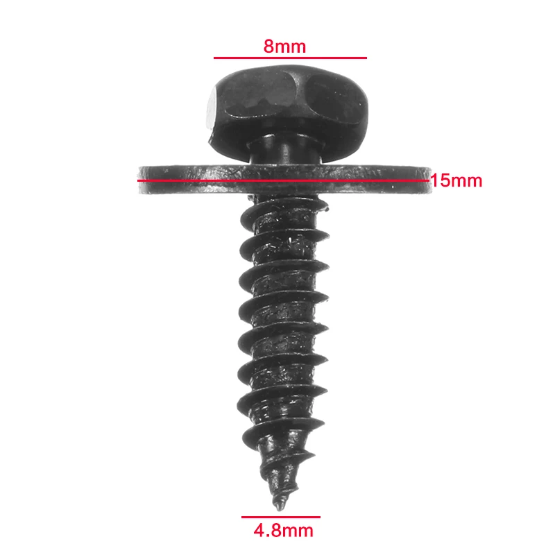 10/20Pcs/Set Self Tapping Tapper Screw And Washer For BMW 4.8 x 19 mm Black 8mm Self Tapping Tapper Screws