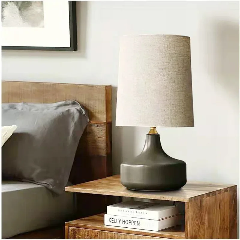 

Nordic Bedroom Bedside Lamp Ceramic Simple Gray Modern American Living Room Light Luxury Designer Decorative Lamp