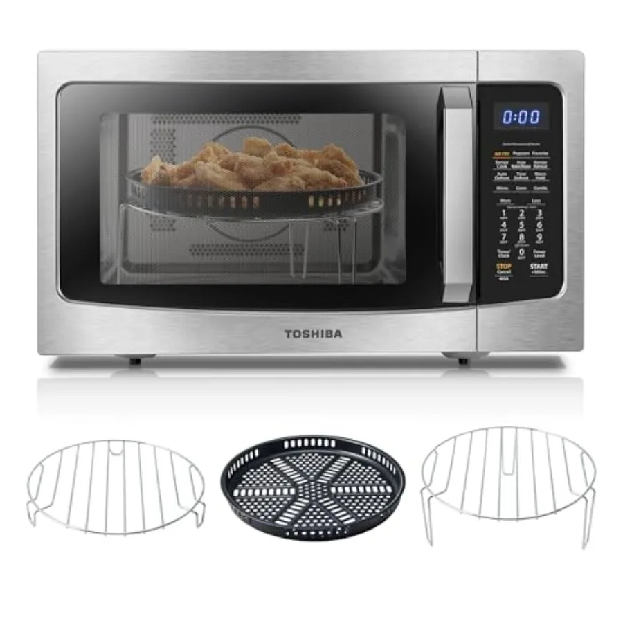 

4-in-1 Countertop Microwave Oven with Air Fryer Combo Convection Smart Sensor Mute Function Position Memory 13.6 Turntable 1.5