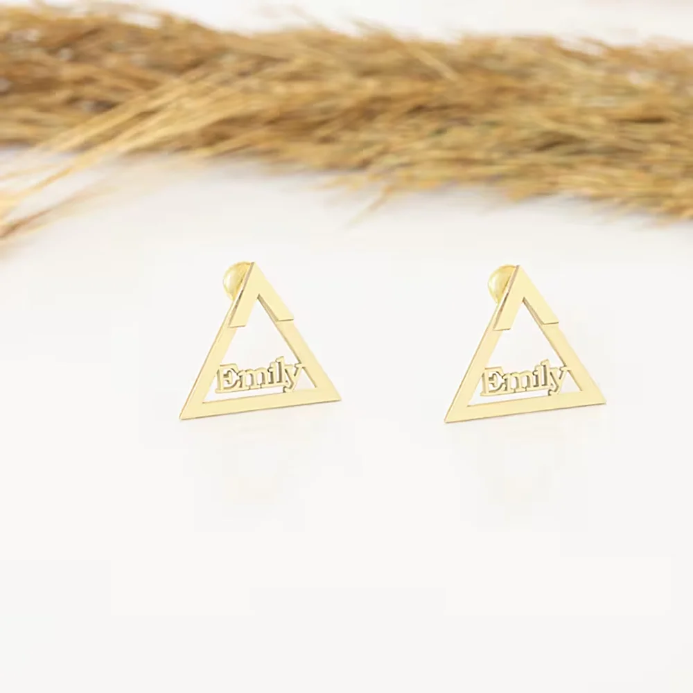 1 Pair Custom Name Triangle Earrings for Women Personalized Stainless Steel Letter Nameplate Stud Earring Christmas Jewelry Gift