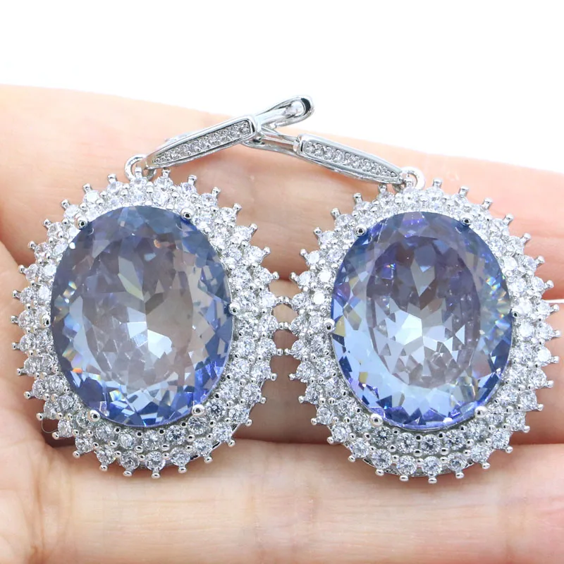 

Buy 5 Get 1 Free 49x28mm Long Big Heavy 22.2g Gorgeous London Blue Topaz Fire Rainbow Violet Topaz CZ Ladies Silver Earrings