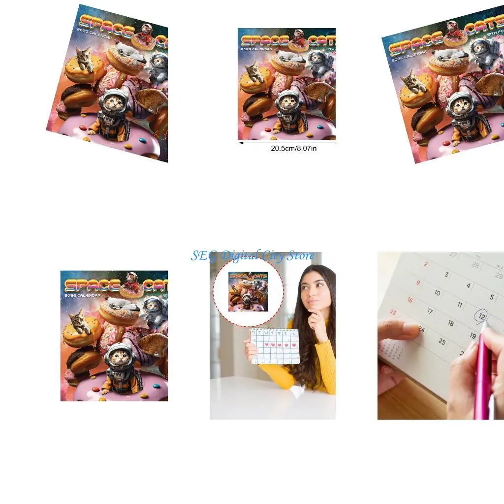 

U75B 2026 Space & Dessert Cats Wall Calendar for Home, Office, Classroom & Gift (1 Book)