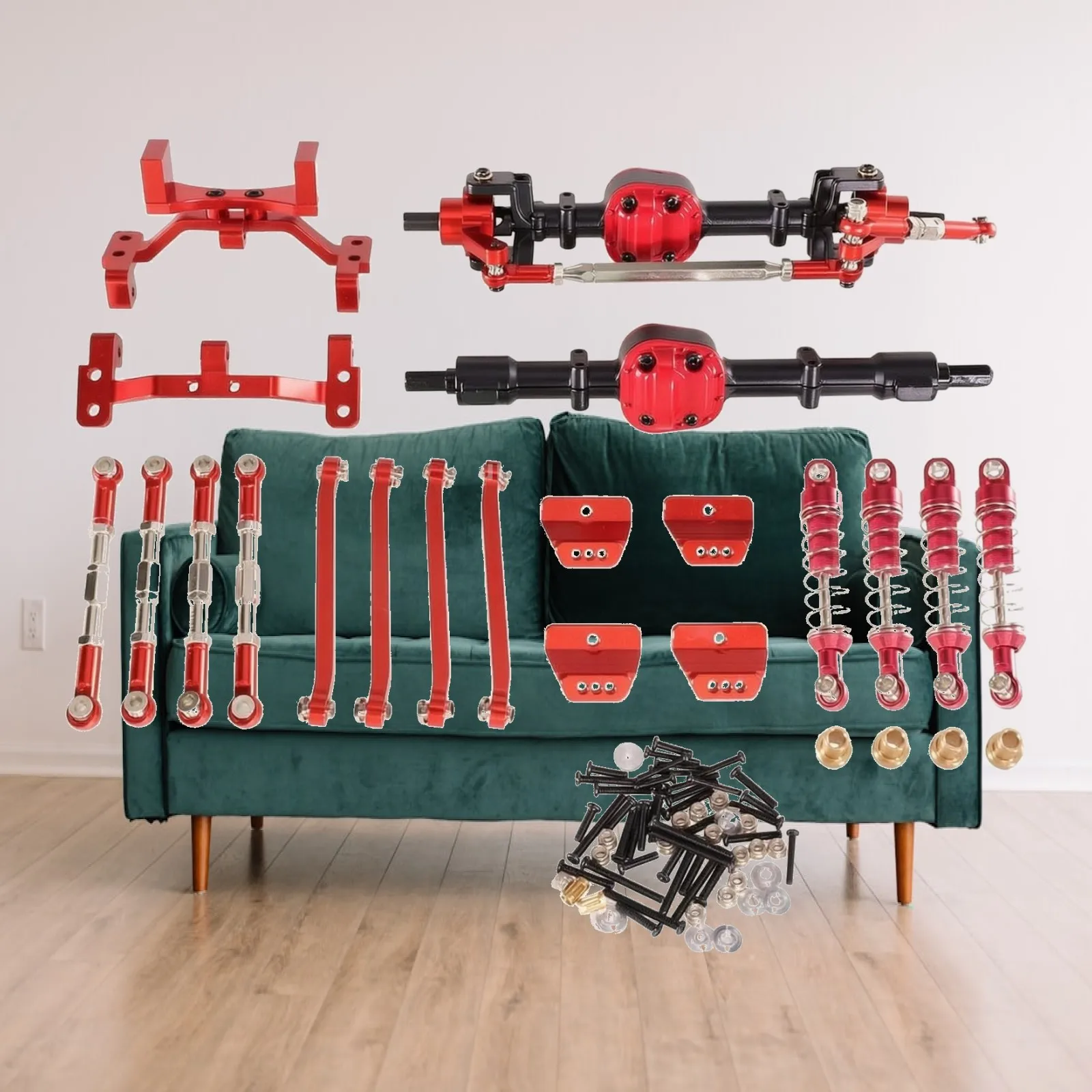 RC Car Upgrade Kit CNC-Machined Chassis Parts Kit with Shock Absorbers Shock Absorption Linkage System Anodized Hardware