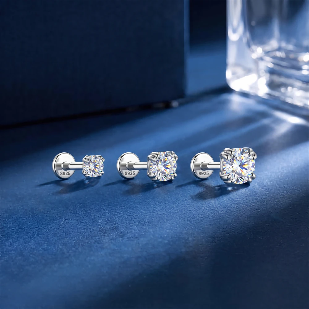 AIDE Double Four Claw Square Moissanite Women's Multi Size 925 Sterling Silver Cartilage Helix Piercing Earring With Certificate