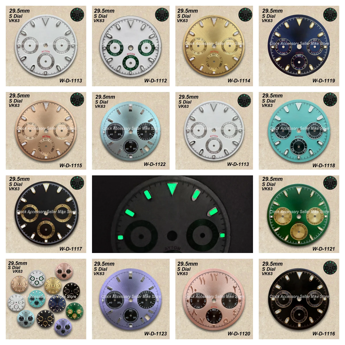 29,5 мм S логотип Panda DTN циферблат подходит для механизма VK63 зеленый/без светящихся высококачественных аксессуаров для модификации часов