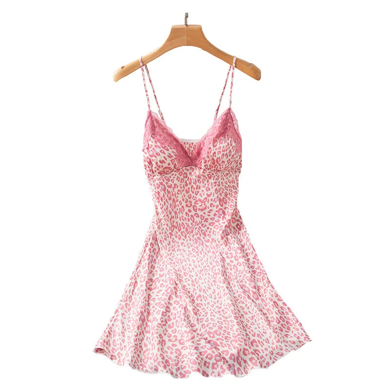 

Sexy Pink Leopard Print Camisole Nightgowns Nightdress Night Dresses Outfit Lounge Women Pijama Sleepwear Pajama Nightwear