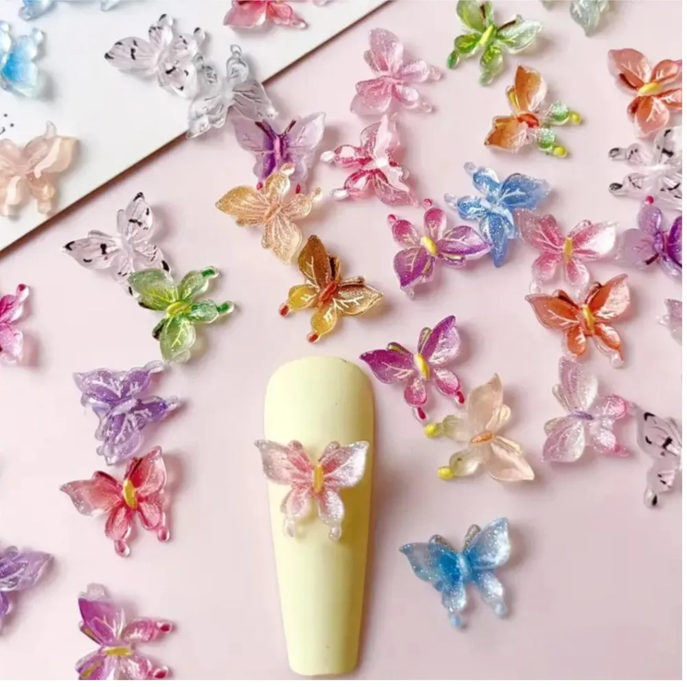 50pcs 3D résine dégradé fée papillon Nail Art breloques couleur mixte papillons strass bijoux à bricoler soi-même gemmes accessoires de manucure
