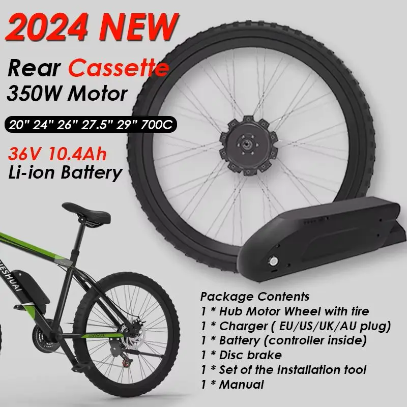 350W Powerful Electric Bike Conversion Kit with Battery Front Drive Rear Cassette Motor Wheel Ebike Bicycle 20