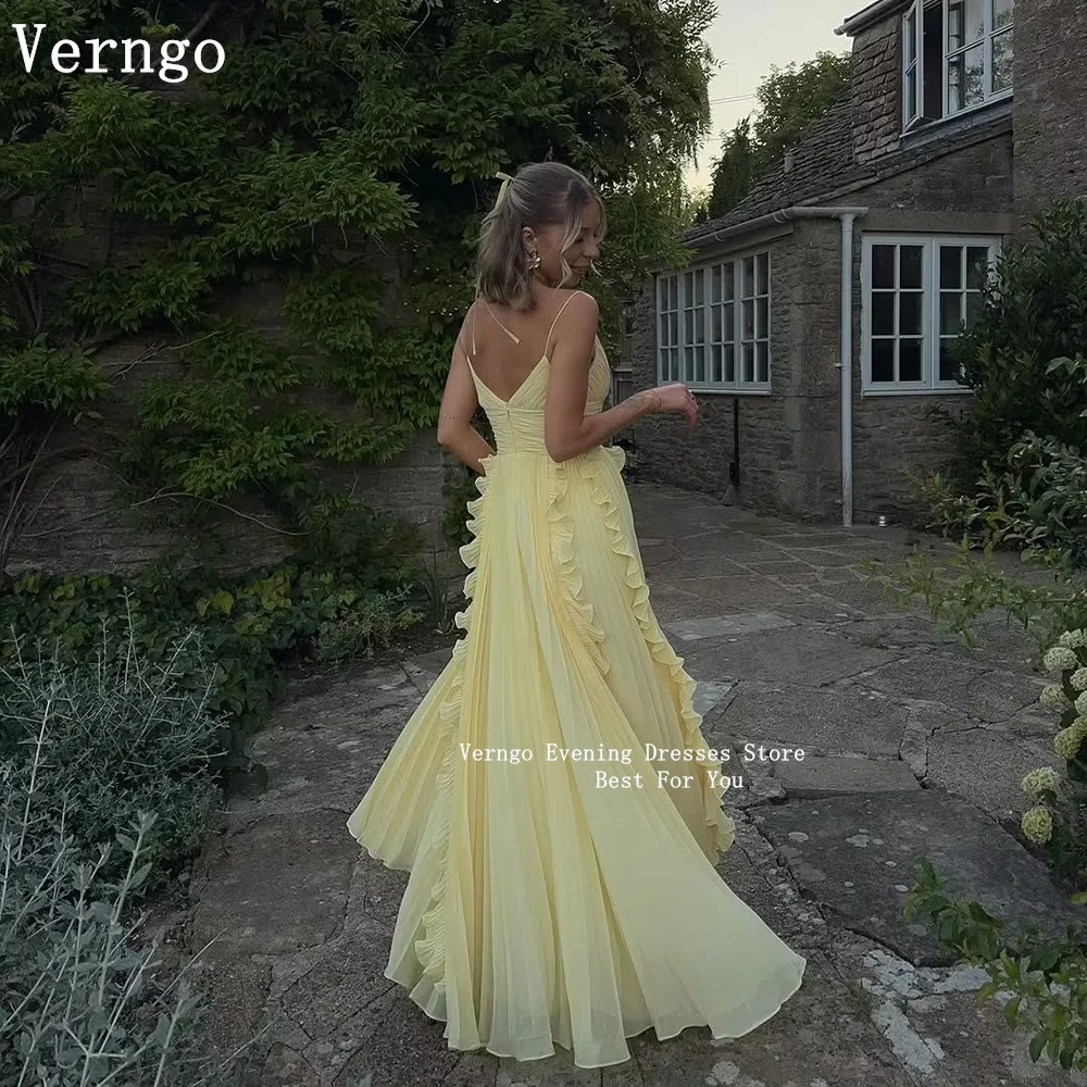 

Verngo Yellow Chiffon Pleated Evening Dress A Line Spaghetti Straps Prom Gown Women Elegant Holiday Party Dress Customized 2026