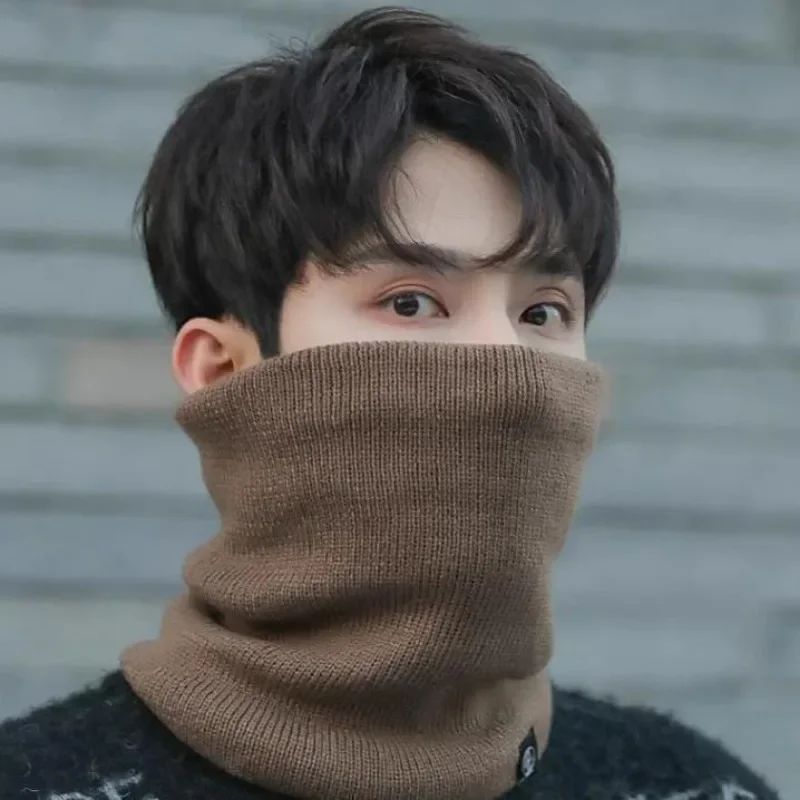 Fleece Neck Warmer Winter Plush Solid Color Knitted Neck Scarf Ring Unisex Outdoor Warm Windproof Neckerchief Scarves Collar