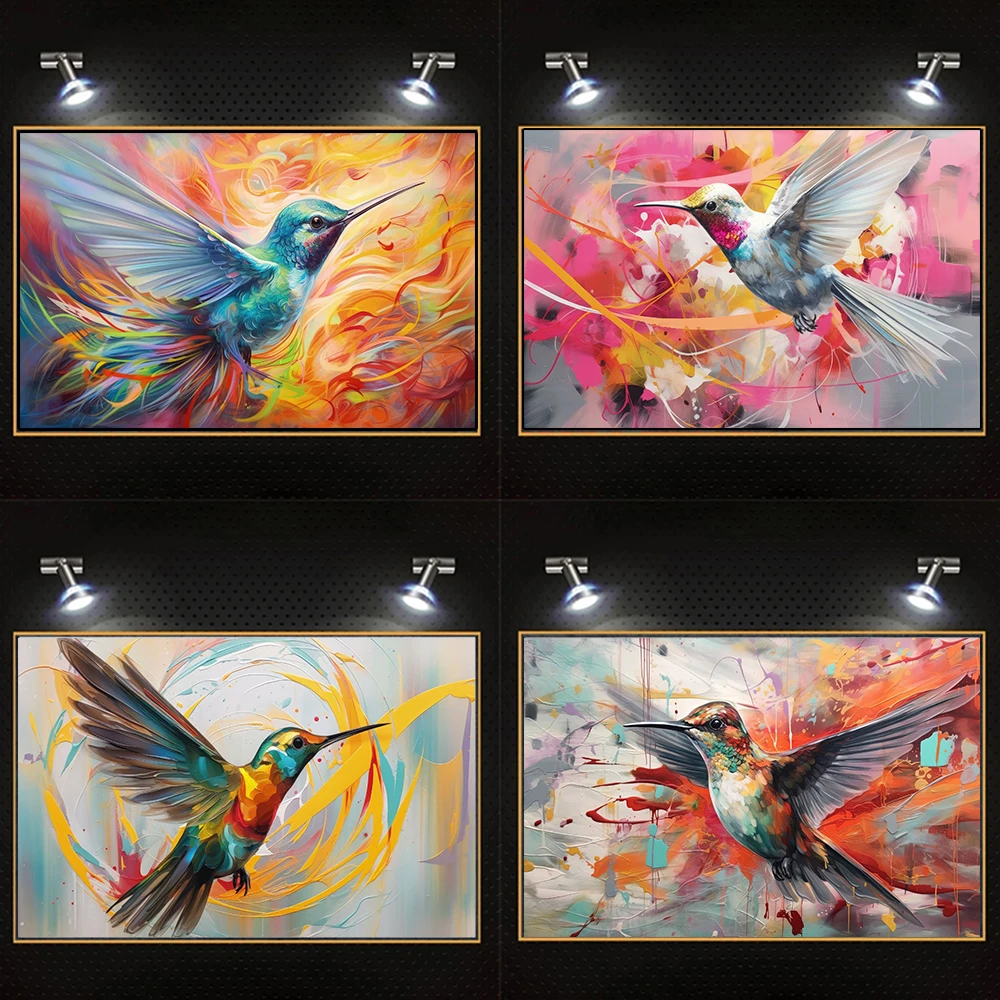 Graffiti Hand-Painted Hummingbird Artwork Poster High-Definition Printing Canvas Painting Animal Murals Living Room Wall Decor