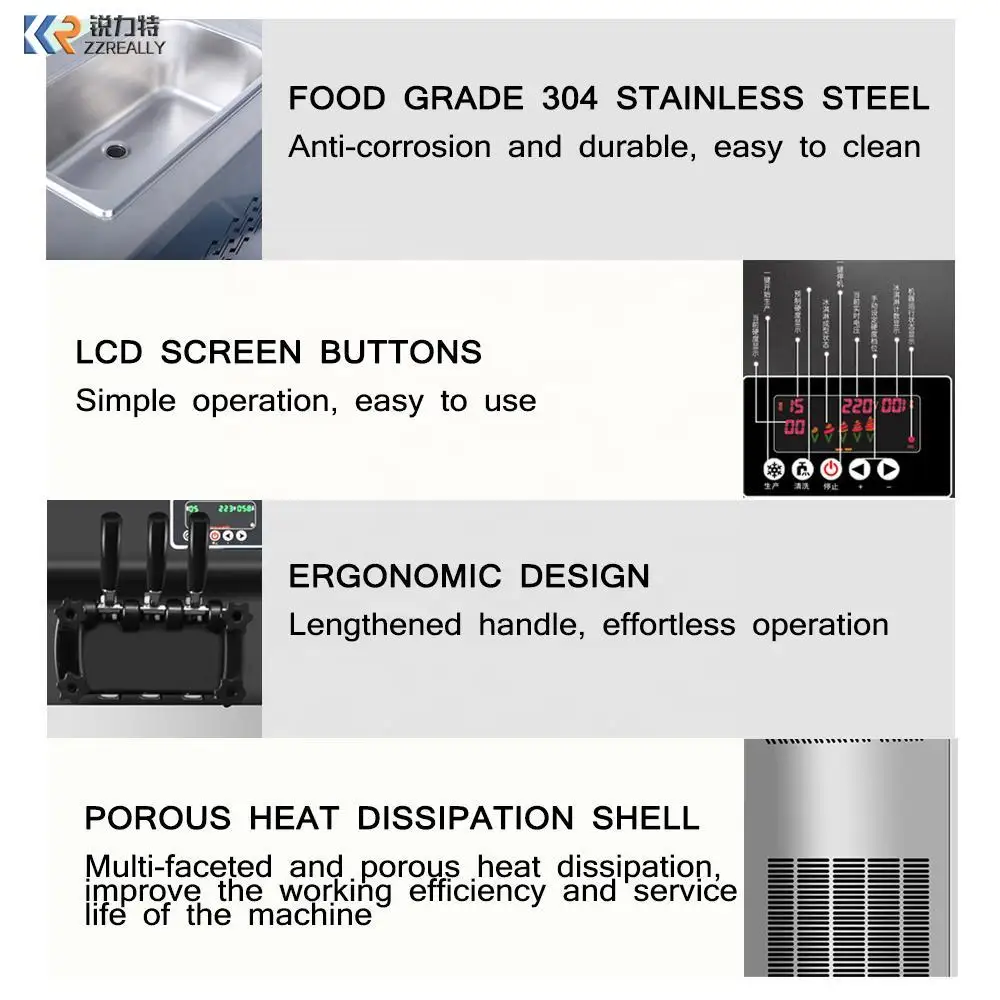3 Flavors Ice Cream Makers Creme Gelato Italian Icecream Making Machinery Automatic Soft Serve Commercial Ice Cream Machine