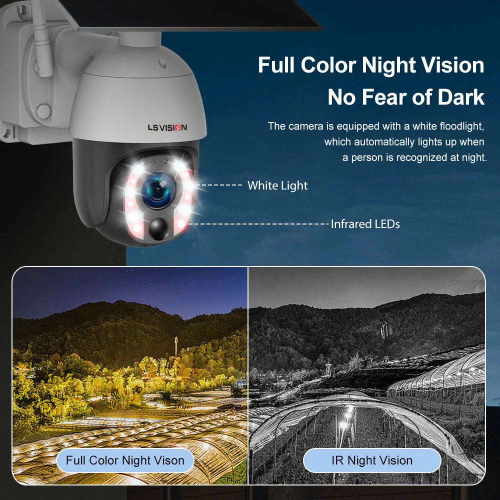 lS VISION 20W Solar Security Camera 20X Zoom 24/7 Hours Recording 4G/WiFi Auto Tracking 30000mAh Battery Cameras 5mp IP66 Cam