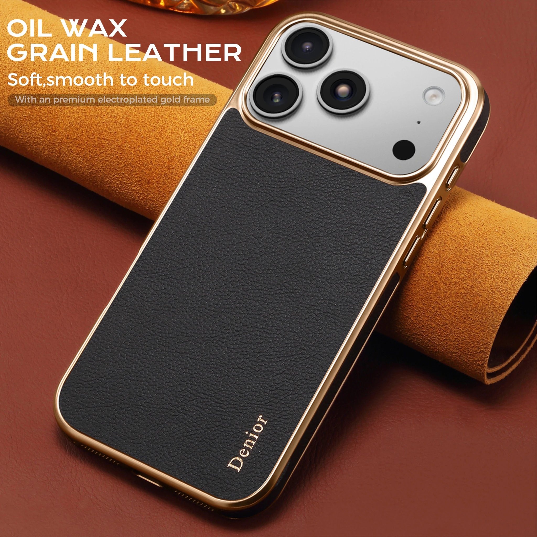 Genuine Cowhide Leather Phone Case, Electroplated Protective Case for iPhone 18 Pro Max 17 Pro & iPhone 16