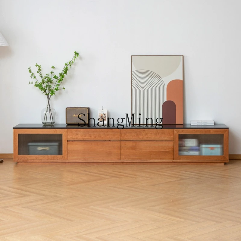 

SM Home Living Room High-end TV Cabinet Living Room Red Oak TV Rock Panel TV Cabinet