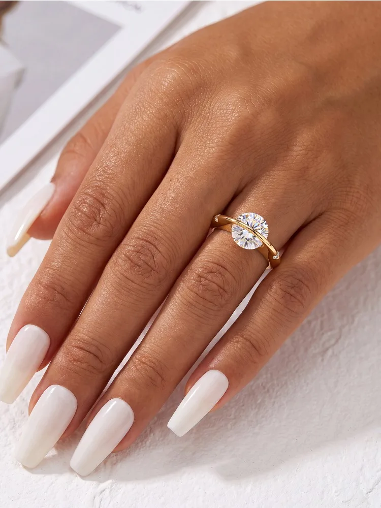 Modischer Echter 1CT Moissanit-Diamant Planeten-Umlaufring aus 925 Sterling Silber, Verlobungsring für Frauen, Edles Schmuckstück – Detail 3