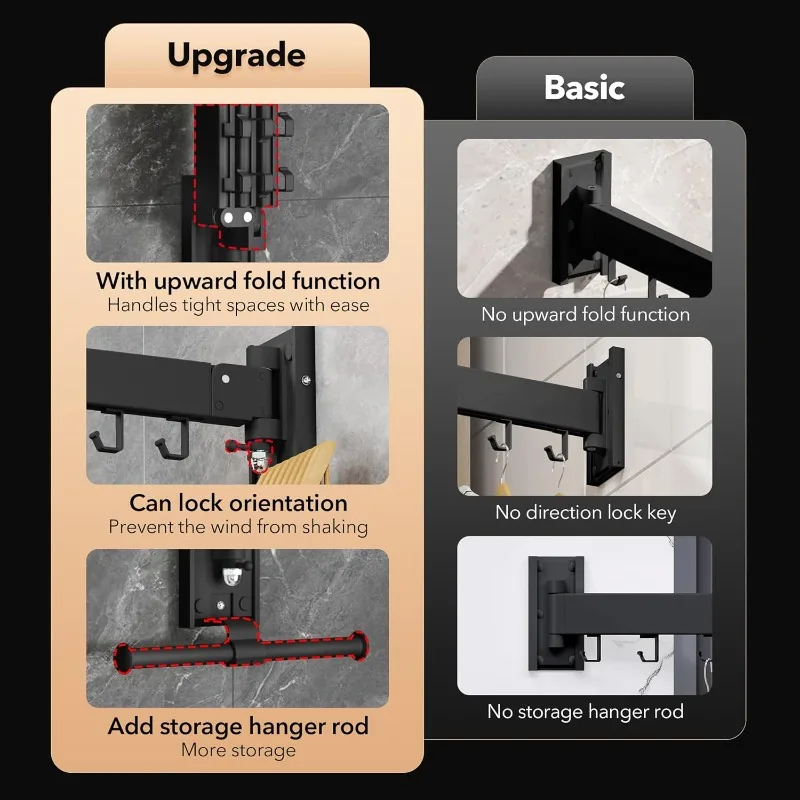 Clothes Drying Rack,Wall Mounted Clothes Rack,Retractable,Collapsible(Tri-Fold),Drying Rack Clothing, Fold Upward & Left & Right