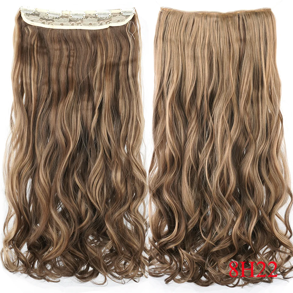 Extensiones de cabello con clip sintéticas Soowee de 24 y 28 pulgadas, con encantos, rubio sucio y marrón rizado 4