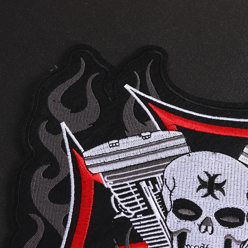 Punk skull size: 25x24cm Cloth Patch Embroidered Applique Sewing Clothes  coat Apparel Accessories Badges red