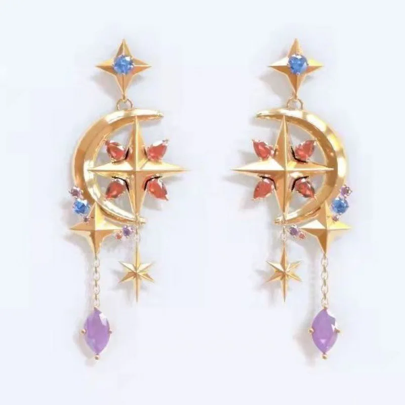 أنيمي لعبة Genshin تأثير Zhongli Keqing منى تأثيري الدعائم أقراط ياردروب موضة خمر مجوهرات اكسسوارات هدية