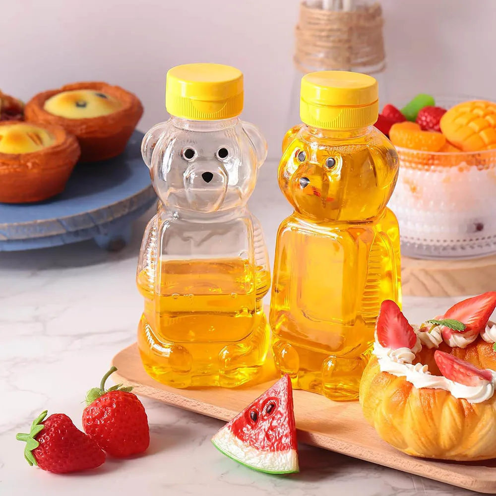 12oz Plastic Bear Honey Bottle Jars,Honey Squeeze Bottle Empty with Flip Top Lid Containers Honey Bear Juice Bottle Drinking Cup