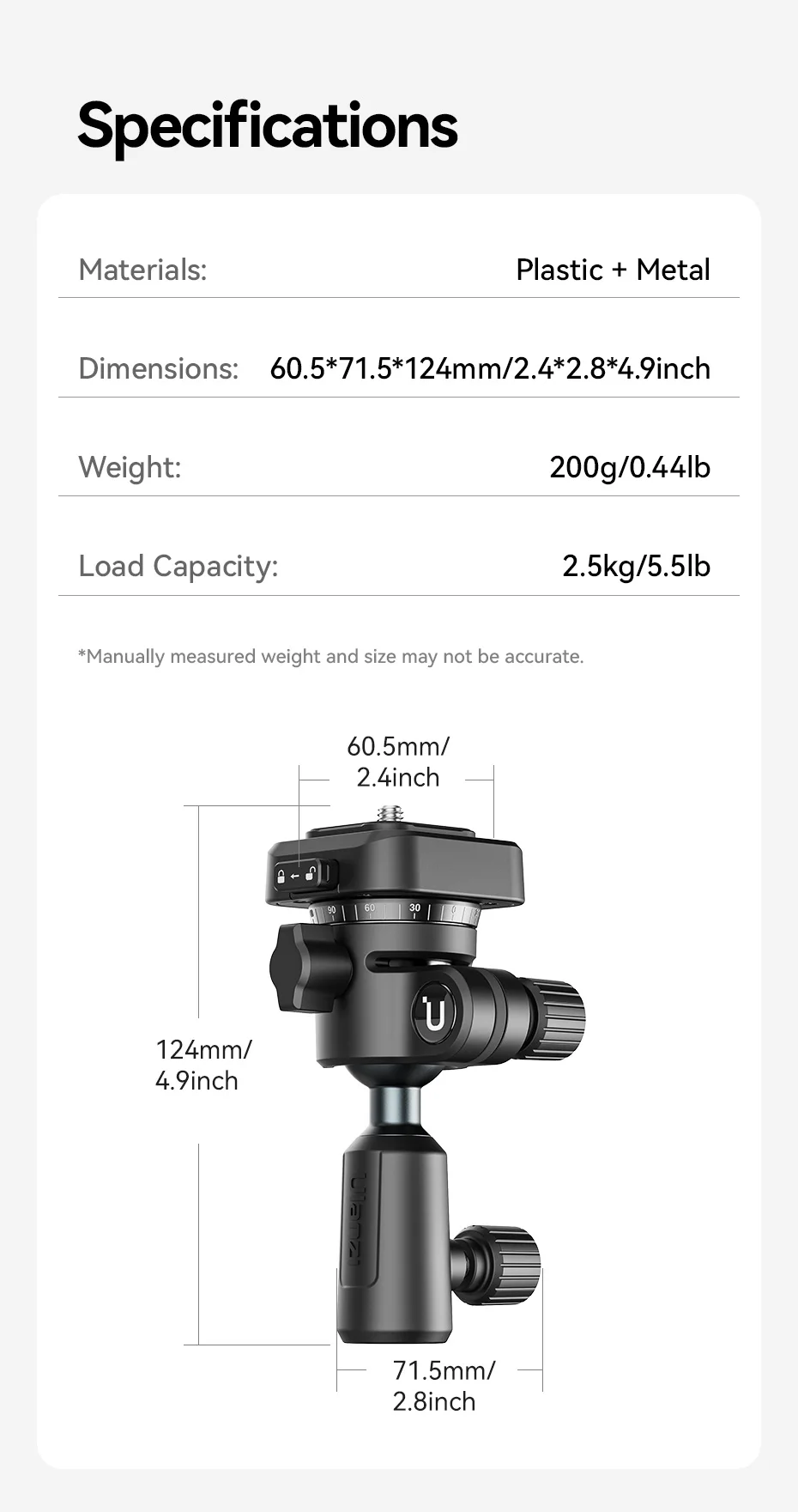 Ulanzi TH02 Uka Inverted Ball Head für Foto-DSLR-Kamera 360° ° Schwenkschale Uka, horizontale, vertikale Schaltung mit Schnellverschluss – Detail 10