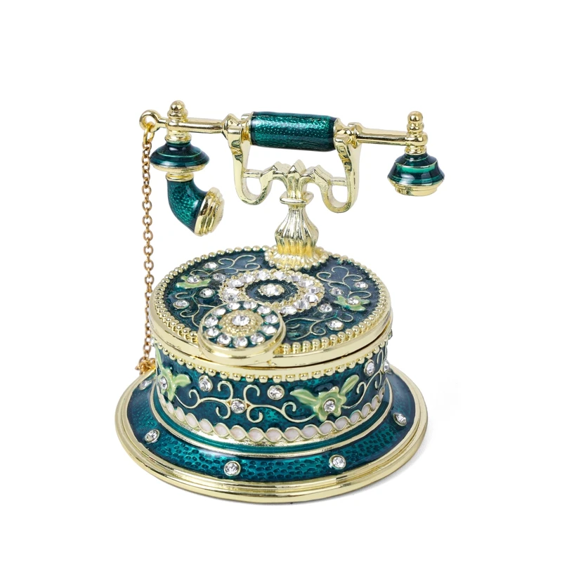 

Light Luxury Home Enamel Handmade Decoration Vintage Phone Jewelry Box Wedding Ring Box Phone Decoration