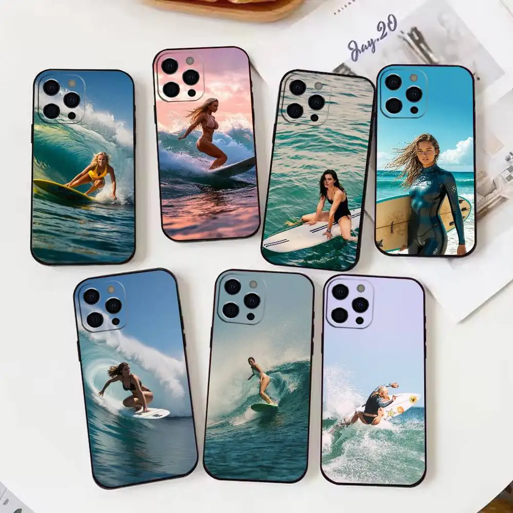 

Seaside Surfing Phone Case For iPhone17,16,15,14,13,12,11 Plus,Pro Max Soft Black Cover
